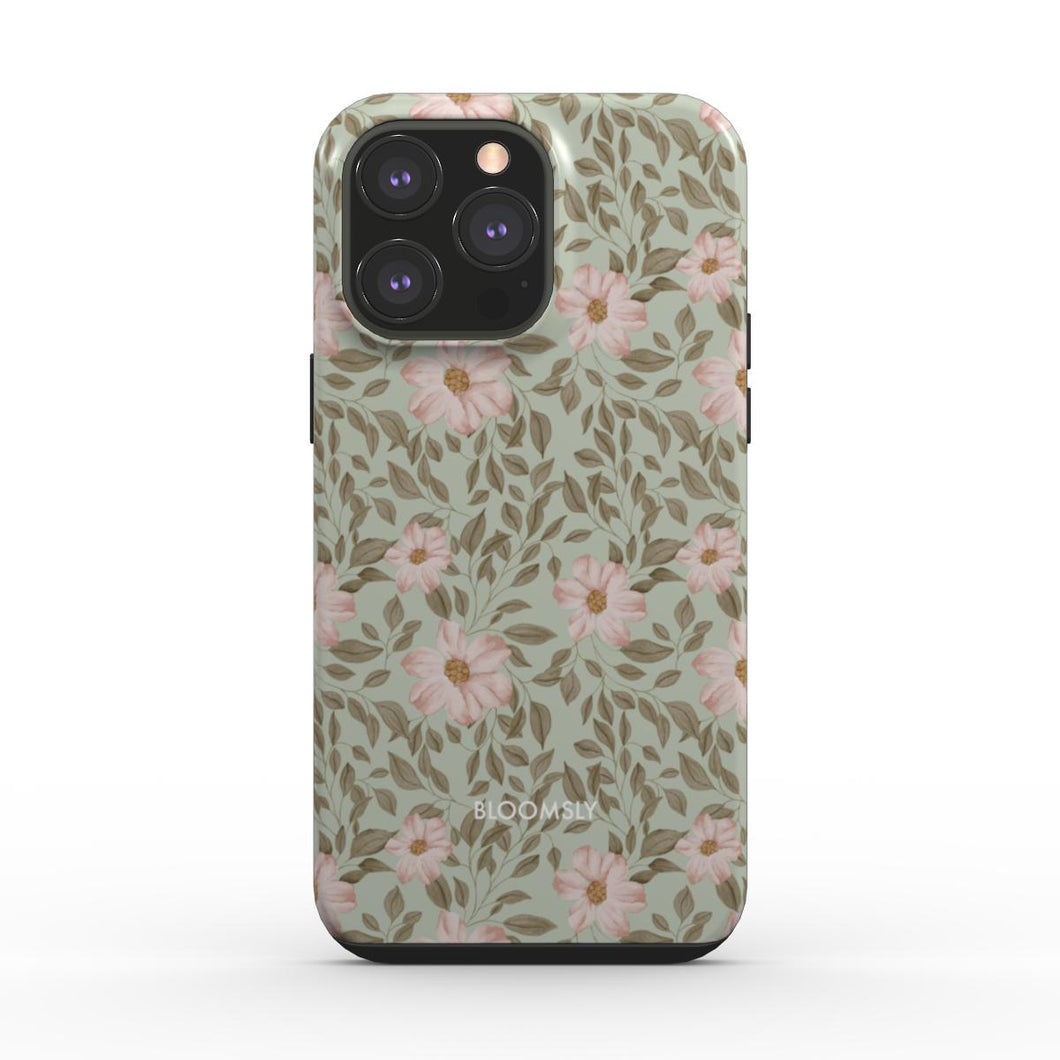 Peach Florals Pistachio Tough Phone Case