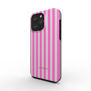 Pink and Gray Stripes Tough Phone Case